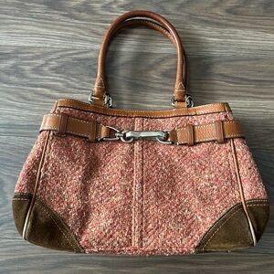 Women's Tweed Satchel Handbag in Rust and Tan